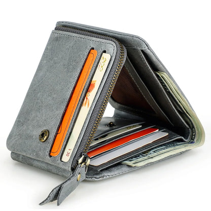 Genuine Crazy Horse Leather Men Wallets Vintage Trifold Wallet Zip Coin Pocket Purse Cowhide Leather Wallet For Mens