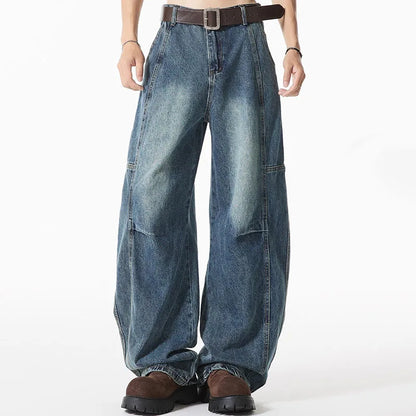 Spring And Summer Retro Blue Curved Knife Jeans Korean Version Men'S Loose Straight Leg Pants Wide Leg Casual Pants