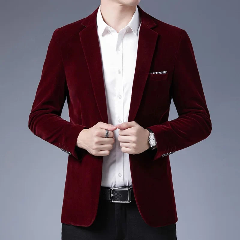 Plus Size 5XL-M Autumn Winter Velvet Men Suit Jacket Fashion Men's Wedding Dress Jacket Casual Slim Blazer Formal Evening Dress