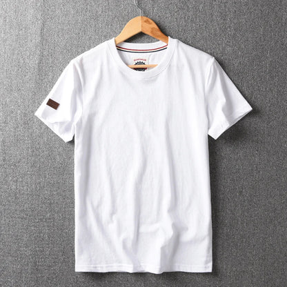 Summer New American Retro Short-sleeved O-neck Solid Color T-shirt Men's Fashion Simple 100% Cotton Washed Casual Sport Tops