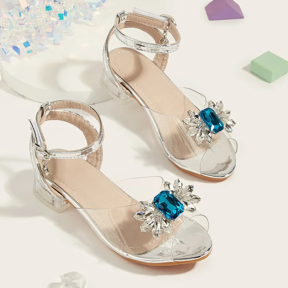 New Children's Shoes Crystal High Heels Girls' Baby Rhinestone Princess Shoes Fashion Transparent Kid's Sandals