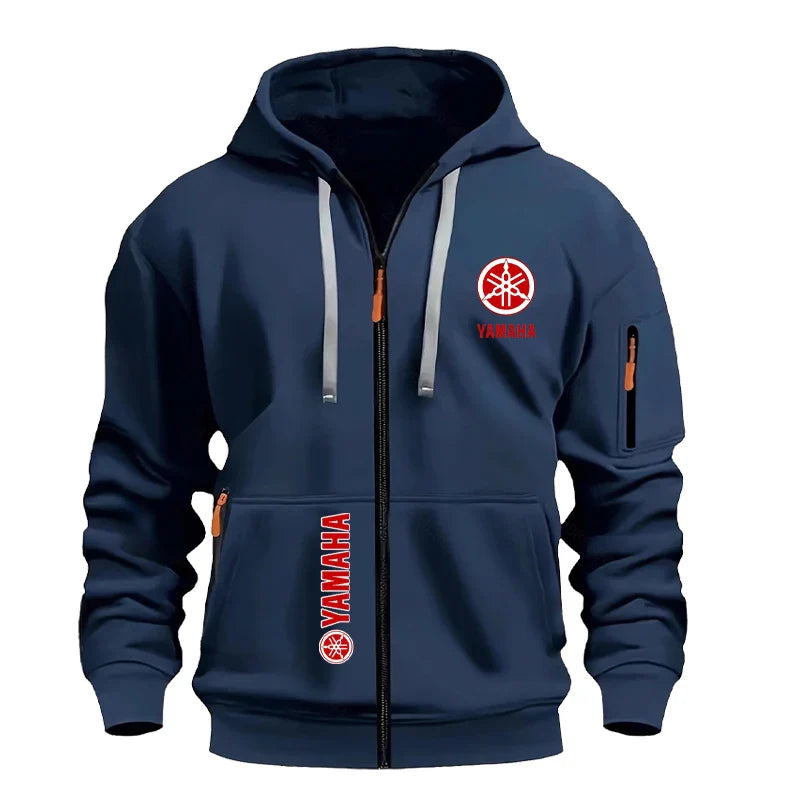 Yamaha Men's Casual Sport Hooded Sweatshirt - Spring/Autumn Street Fashion Outdoor Multi-Pocket Drawstring Loose Zipper Jacket
