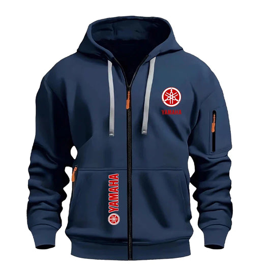 Yamaha Men's Casual Sport Hooded Sweatshirt - Spring/Autumn Street Fashion Outdoor Multi-Pocket Drawstring Loose Zipper Jacket