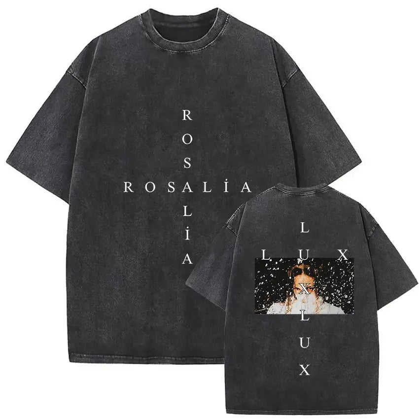 Rosalia Lux Tour Album 2025 Vintage Washed T Shirts Men Women Casual Oversized Cotton T-shirt Fashion Pop Print Clothing Tshirt