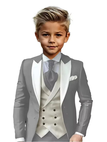 Handsome Kids Suit Set 3 Pieces Banquet Party Wear High Quality Boys Peak Lapel Suit Wedding Ring Bearer Outfit Plus Size Tuxed