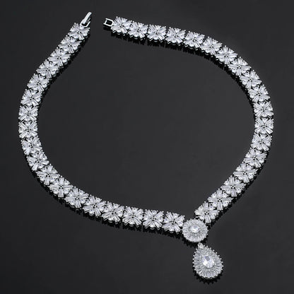 Popular Water Drop Bridal Jewelry Sets For Women Gold Plated CZ Zircon 4pcs Necklace Earring Sets Dubai Wedding Jewelry
