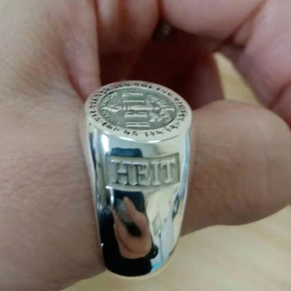 Custom  Engraved Pinky Ring 13mm Round Signet  Ring Custom Family Badge ring for Women Men Ring Copper Jewelry