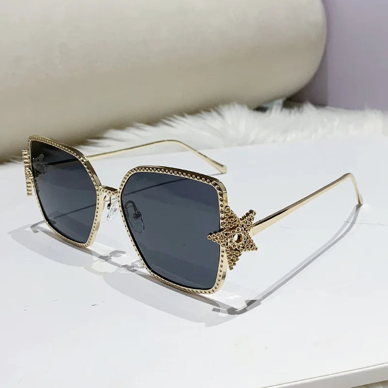 Metal Frame Oversized UV400 Sunglasses Women Men Star Design New Trendy Square Sun Glasses Ladies Vintage Cool Gafas De Sol