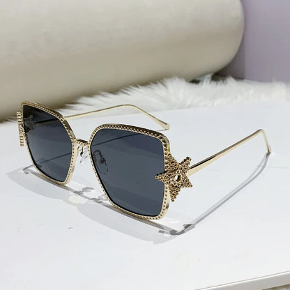 Metal Frame Oversized UV400 Sunglasses Women Men Star Design New Trendy Square Sun Glasses Ladies Vintage Cool Gafas De Sol