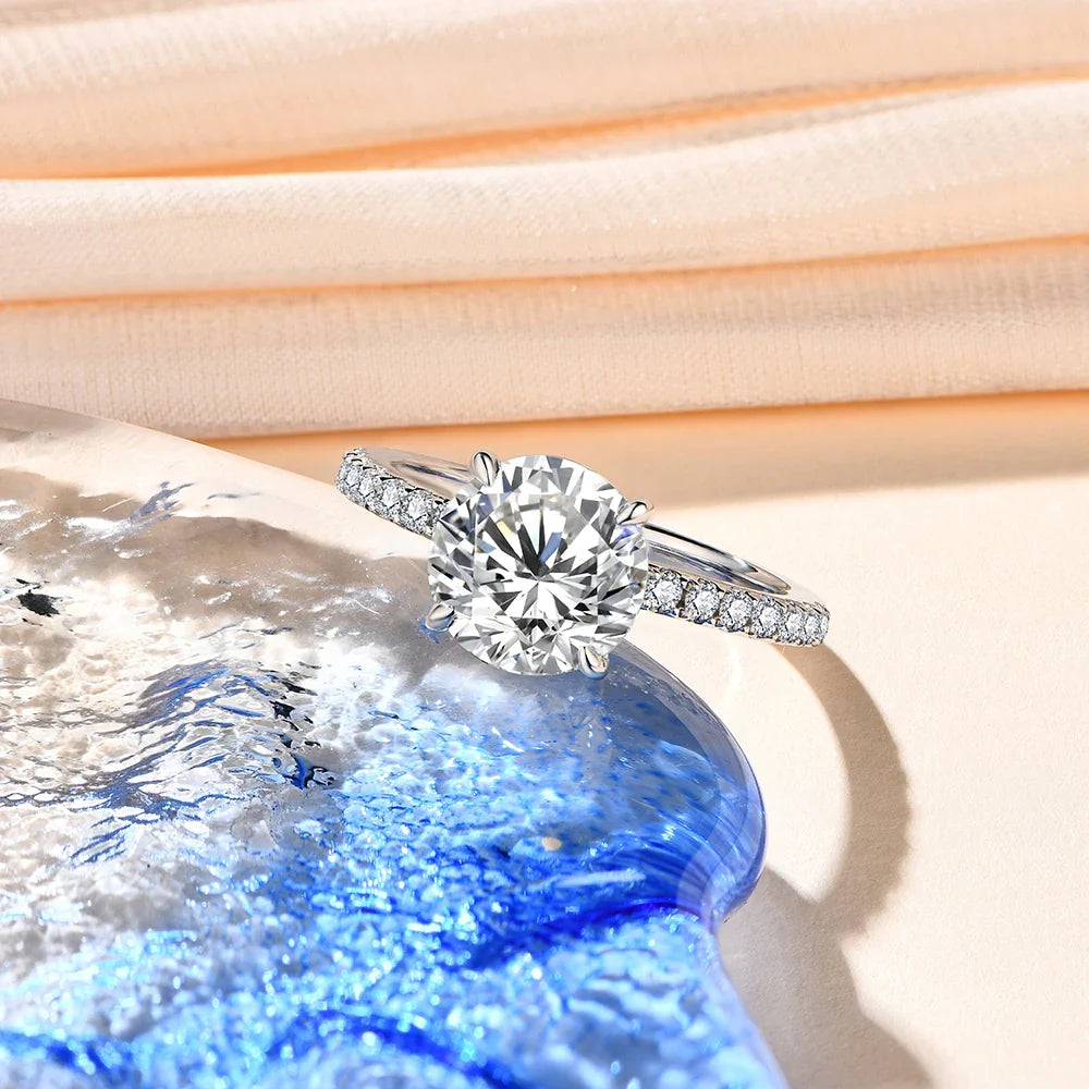 2026 New Brand 18K 14K 10K Yellow Gold Moissanite Ring Round Cut 3.0CT Ring for Women Birthday Diamond for Wedding Gift