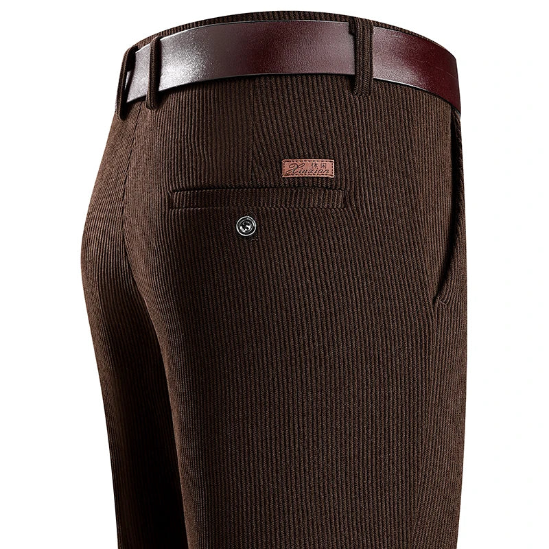 Mens Business Casual Pants Corduroy Suit Pants Autunn Formal Dress Pants Brown Navy Khaki 29-42