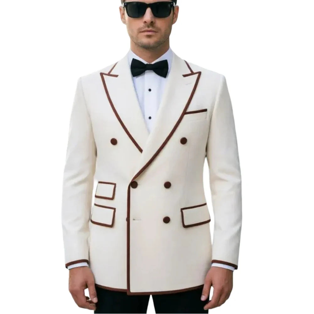 Double Breasted Suits for Men 2 Pieces Slim Fit Wedding Tuxedo Peak Lapel Formal Groom Prom Party Evening Wear (Jacket + Pants)