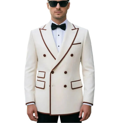 Double Breasted Suits for Men 2 Pieces Slim Fit Wedding Tuxedo Peak Lapel Formal Groom Prom Party Evening Wear (Jacket + Pants)