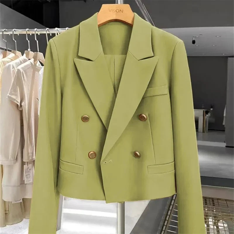 Autumn Elegant Office Lady Suits Blazer Stylish Women OL Work Blazer Casual Solid Crop Top Lapel Neck Long Sleeve Outwear 2025