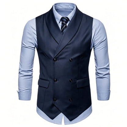 Men Vest White Solid Double Button With Lapel Waistcoat For Wedding Banquet Prom Business Office Work Casual Daily Men Suit Vest