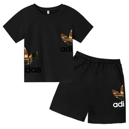Kids Summer Leisure Letter 2pcs O-neck Short Sleeve T-shirts+Pants Suits 3-13 Years Boys Girls Casual Outfits Children Clothes