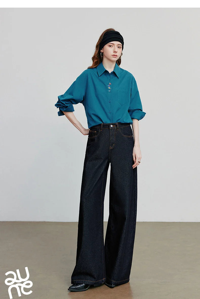 Women Denim Jeans 2025 Autumn New loose Curved Banana Wide Leg Pants