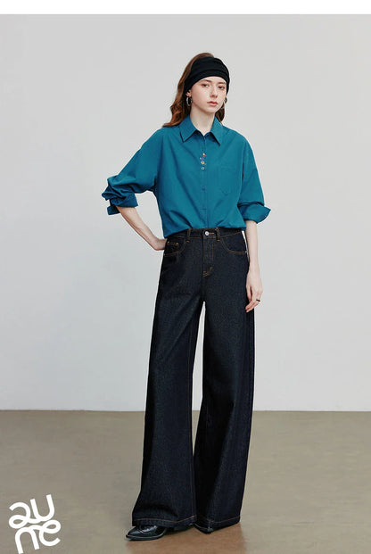 Women Denim Jeans 2025 Autumn New loose Curved Banana Wide Leg Pants