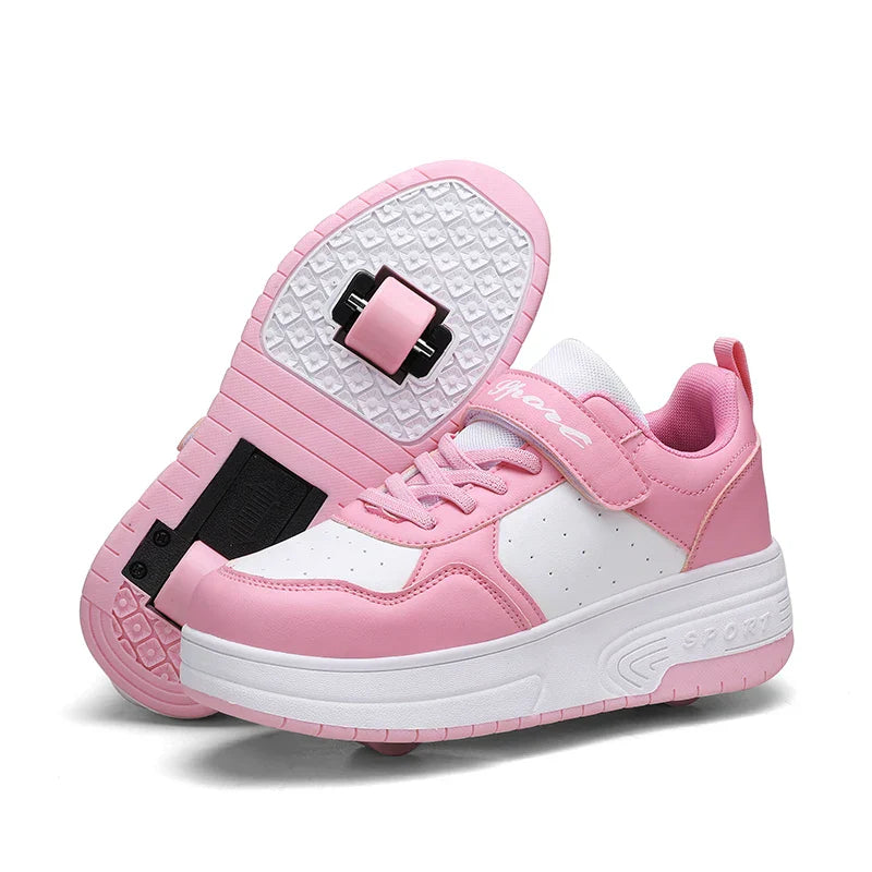 Ultra-Light Leathe Two Wheels Children's Sport Roller Skate Shoes for Kids Boys Girls Walking Running Sneakers Outdoor for Women