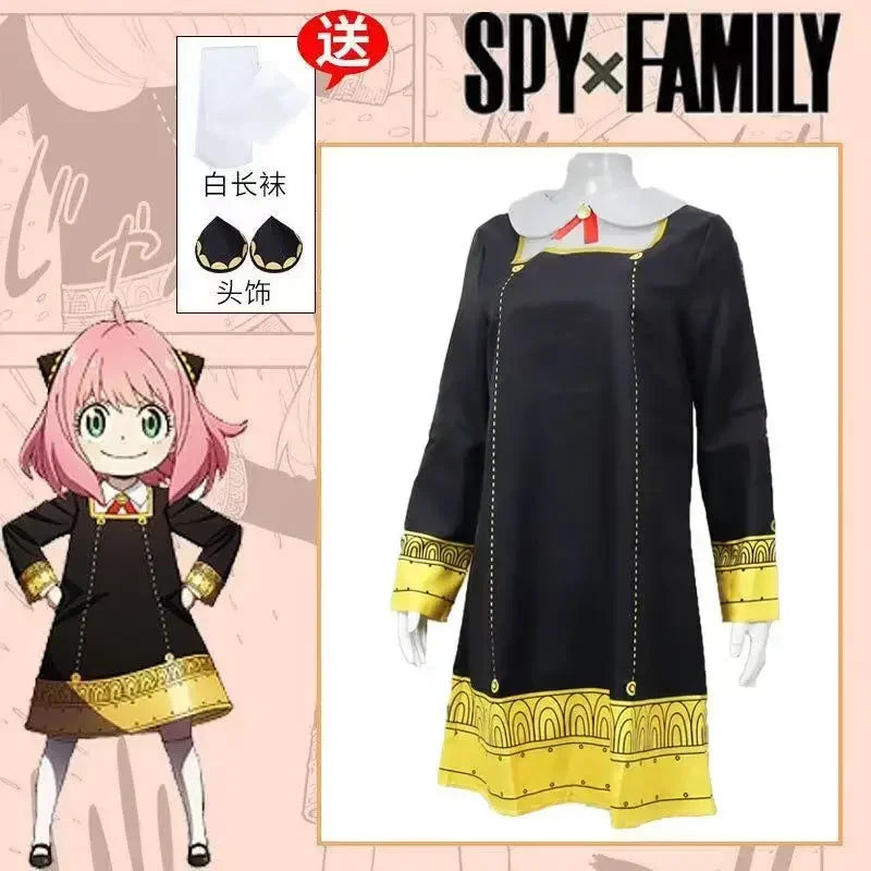 New 3 Piece Anime Spy X Family Anya Faker Costume Cosplay Woman Dress Black Uniform Set Full Halloween Carnival Party Dresses