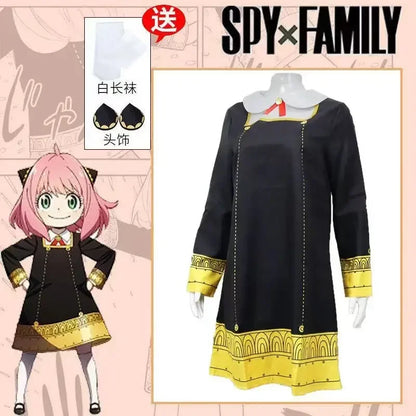 New 3 Piece Anime Spy X Family Anya Faker Costume Cosplay Woman Dress Black Uniform Set Full Halloween Carnival Party Dresses