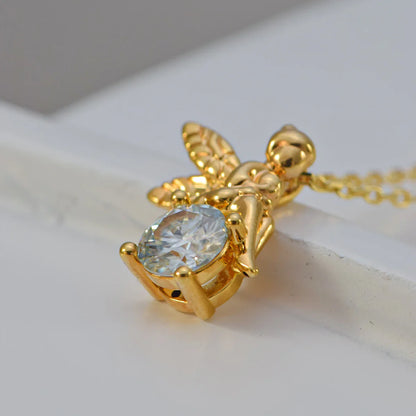 Au750 18k Gold Pendant Necklace Faerie Fairy 1 Carat Moissanite Diamond Valentine's Day Engagement Gift Fine Jewelry