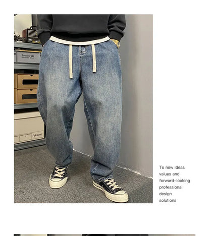American Style Casual Faded Loose Straight Leg Jeans for Men Spring Autumn Wear Comfortable Wide Leg Pants Youth Fashion