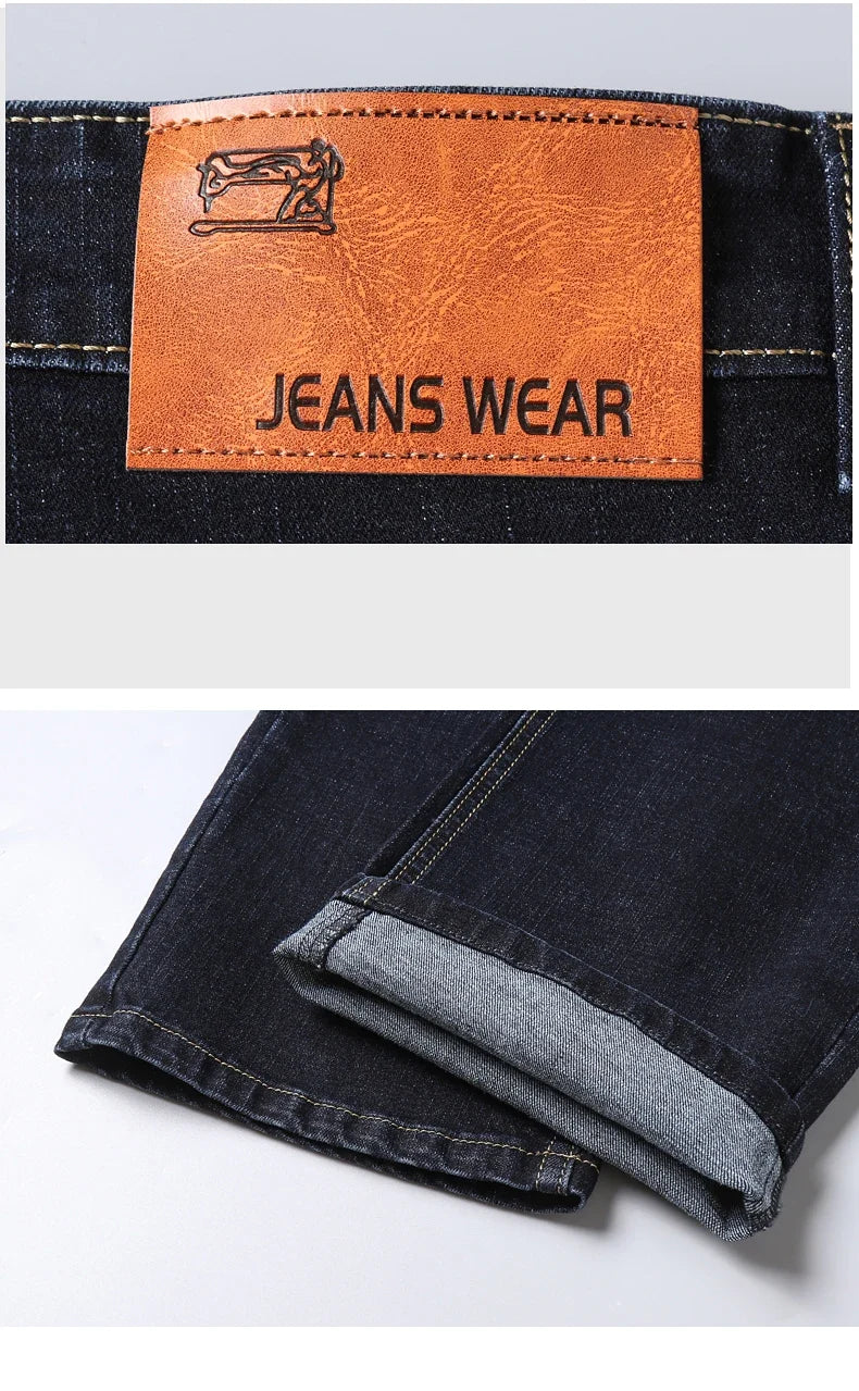 New Men's Fashion  Business Casual Stretch Slim Jeans Classic Trousers Denim Pants Male Black Blue