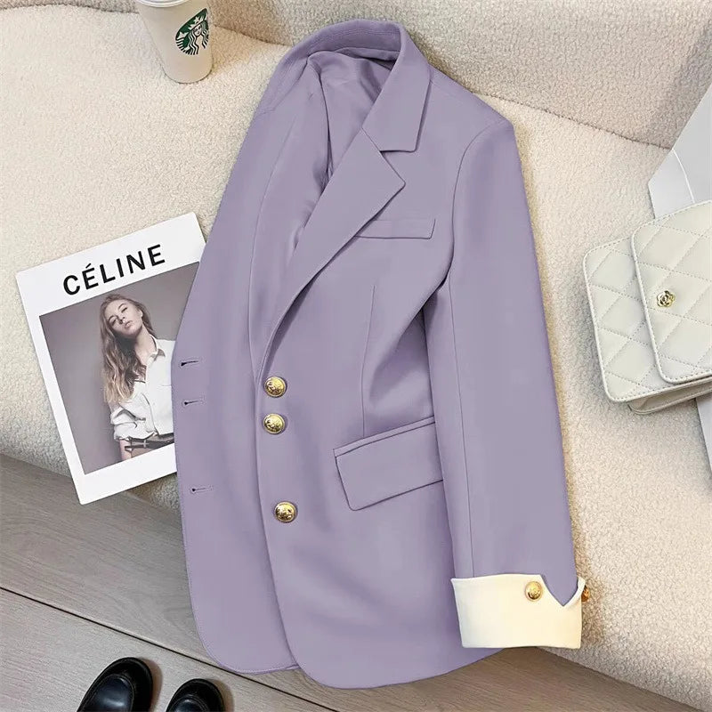 2026 New Temperament Commuting Suit Jacket Spring Autumn Women Blazers Notched Lapel Lined Design Sense Lady Suit Coats Trend