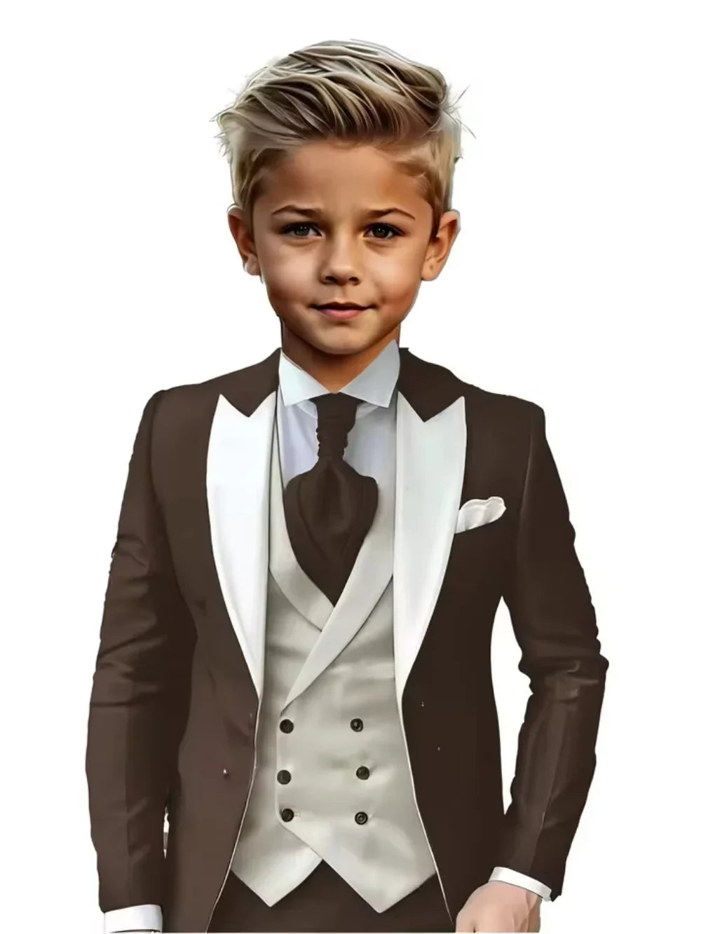 Handsome Kids Suit Set 3 Pieces Banquet Party Wear High Quality Boys Peak Lapel Suit Wedding Ring Bearer Outfit Plus Size Tuxed