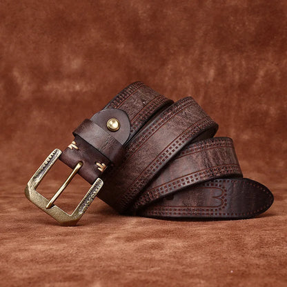 3.8CM Pure Cowhide High Quality Genuine Leather Belts for Men Brand Strap Male Brass Retro Buckle Jeans Cowboy Cintos Luxury