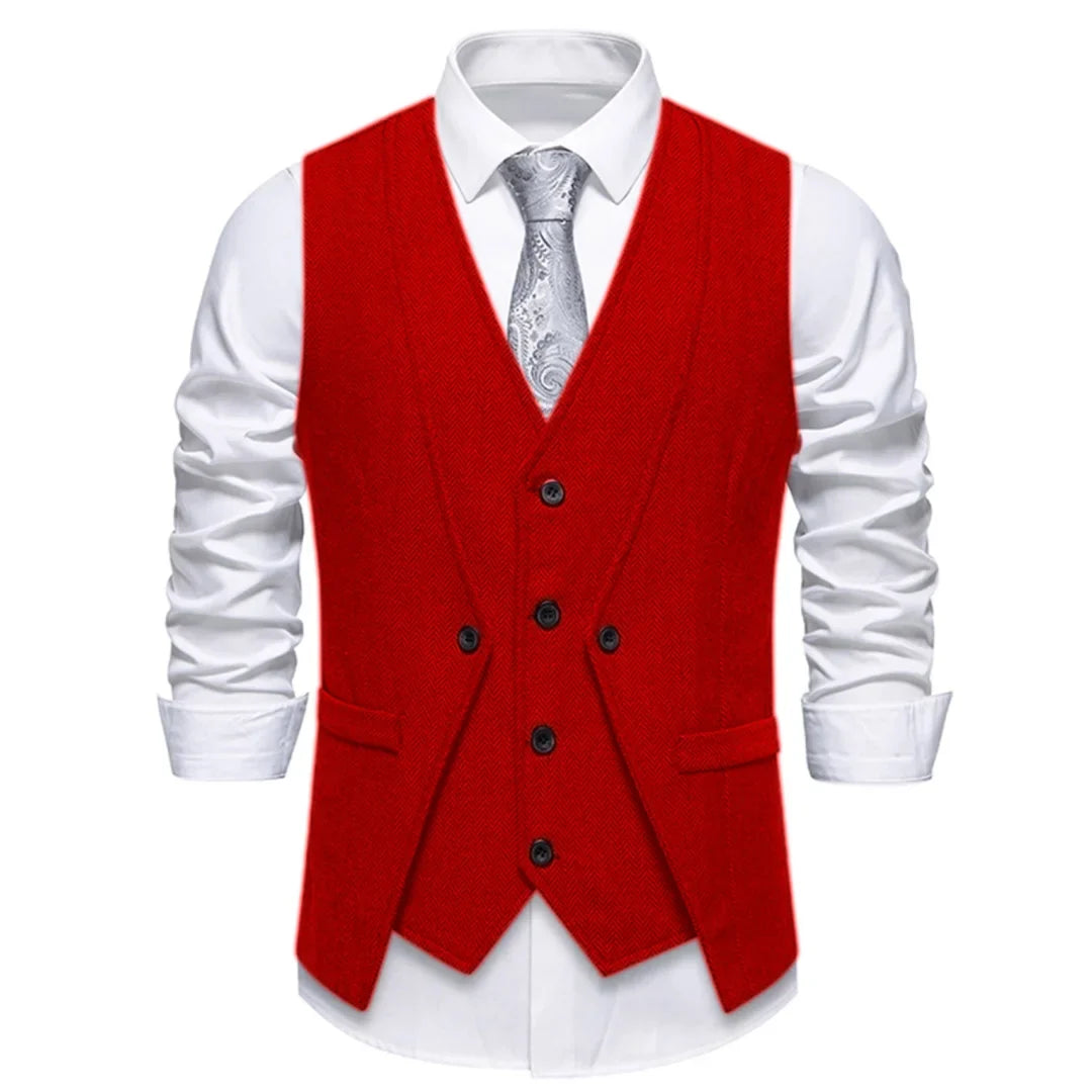 Men Vest Brown Herringbone Single Button V Neck Waistcoat For Wedding Banquet Office Business Work Casual Daily Men Suit Vest