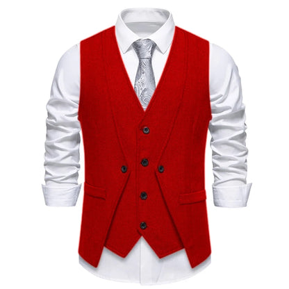 Men Vest Brown Herringbone Single Button V Neck Waistcoat For Wedding Banquet Office Business Work Casual Daily Men Suit Vest