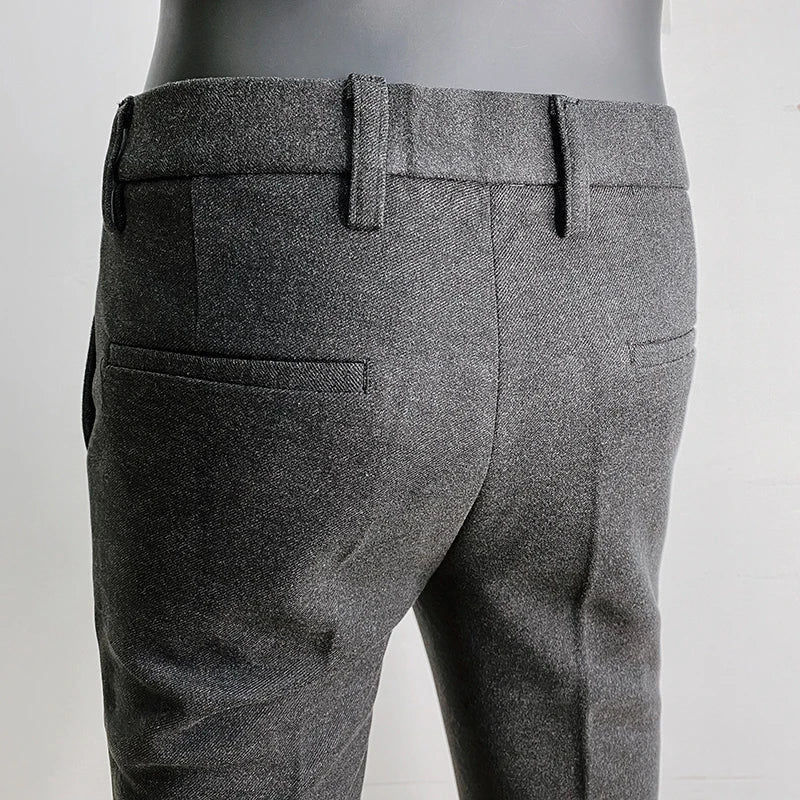 2025 Autumn Winter New Woolen Thickened Suit Pants High Quality Men Slim Fit Straight Formal Business Social Office Dress Pants