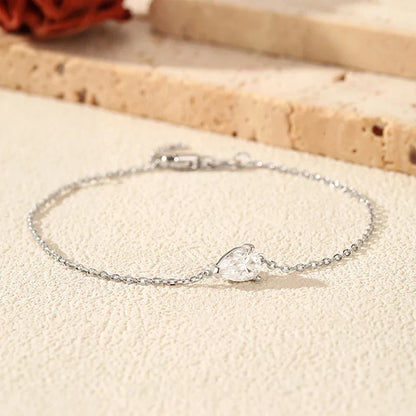 0.8CT D VVS1 Pear Cut Moissanite Bracelets for Women Simple Elegant Wedding Fine Jewerly Dainty Pure S925 Silver Chain