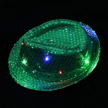 Unisex Light Up Flashing Led Fedora Trilby Jazz Hat Panama Cap Sequin