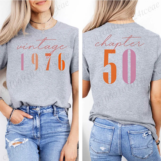 Fashion Women's T Shirts Clothing Vintage 50th Birthday Women Aesthetic T-shirts Classic 1976 Graphic 50 Bday Casual Tee Shirts