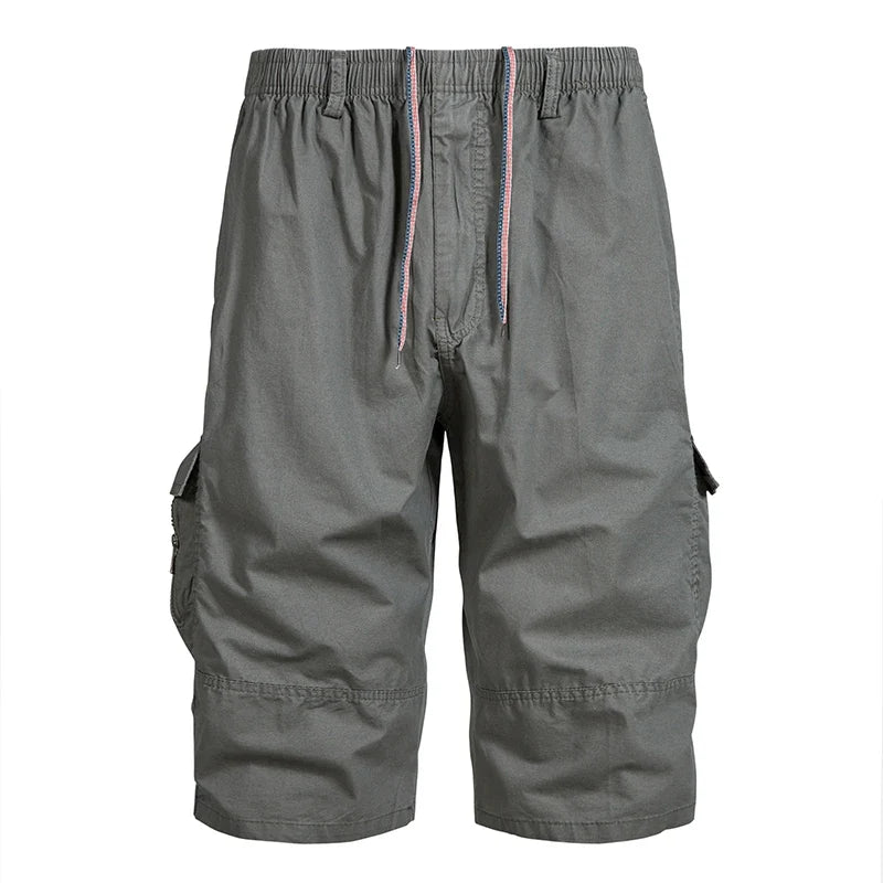 Mens Hiking Cargo Shorts Quick Dry Lightweight Tactical Work Shorts 6 Pockets Elastic Waist Cotton Running Shorts 3/4 Pants