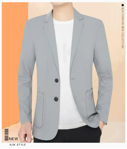 Brand Summer Men Blazers Gray Solid Color Thin Anti Wrinkle Quick Drying Soft Business Suit Blazer Jacket for Man