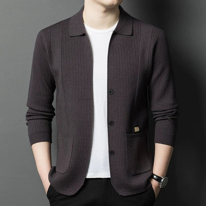 High-Quality Men's Knitted Cardigans Solid Color Simple Business Lapel Knitwear Coat Man Autumn New Long Sleeves Sweater Jacket
