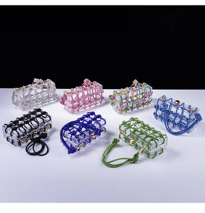 New Diamond Clear Acrylic Box Evening Clutch Bags Women Boutique Woven Knotted Rope Rhinestone Purses And Handbags Wedding Party
