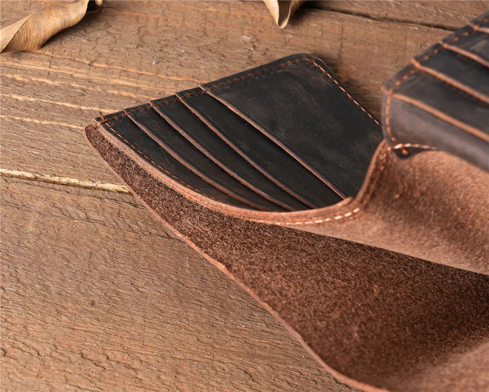 Men Handmade Crazy Horse Leather Wallet Men's Casual Simple Horizontal First Layer Cowhide Short Genuine Leather Clutch