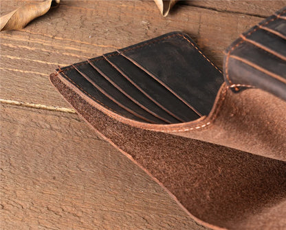 Men Handmade Crazy Horse Leather Wallet Men's Casual Simple Horizontal First Layer Cowhide Short Genuine Leather Clutch