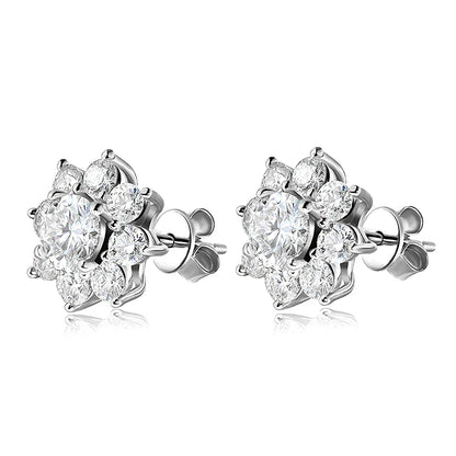 2.88CT  Certified Sunflower Full Moissnaite Diamond Stud Earring 925 Sterling Silver Plated 18k White Gold Stud Ear for Women