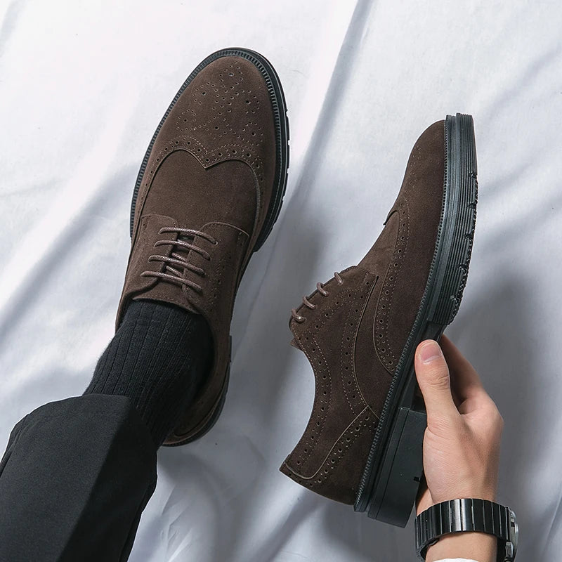 New 46 large size abrasive leather Brock carved business dress shoes for men round head lace-up casual shoes