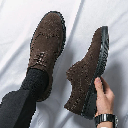 Leather Brock carved business dress shoes for men round head lace-up casual shoes