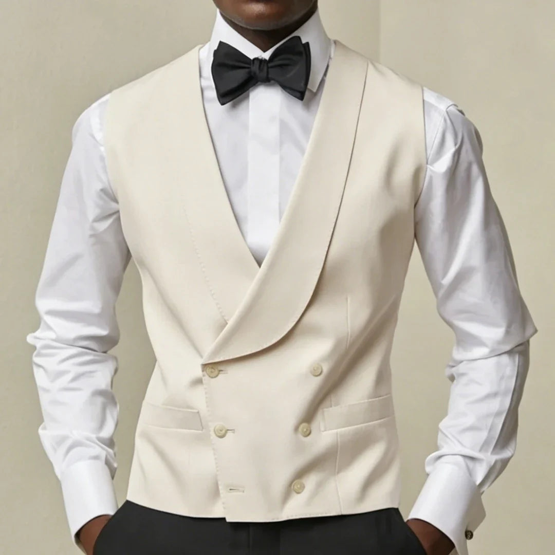 Men Vest White Double Button With Lapel Waistcoat For Wedding Banquet Business Party Office Work Casual Daily Men Suit Vest