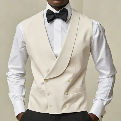 Men Vest White Double Button With Lapel Waistcoat For Wedding Banquet Business Party Office Work Casual Daily Men Suit Vest