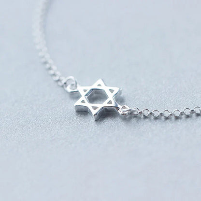 Fashion Real 100% 925 Sterling Silver Hexagram and Star Simple Chain Bracelet Female  Silver 925 Fine Jewelry Accessories