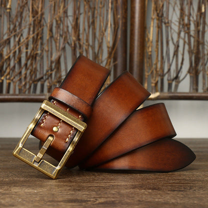 3.8CM Pure Cowhide High Quality Genuine Leather Belts for Men Strap Male Brass Buckle Fancy Vintage Jeans Cowboy Thicken Cintos